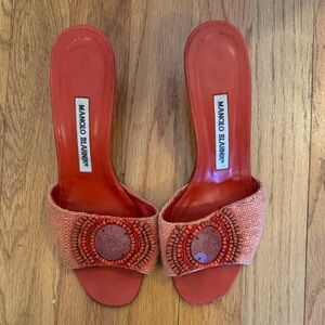 Manolo Blahnik Vibrant Red Beaded Sandals